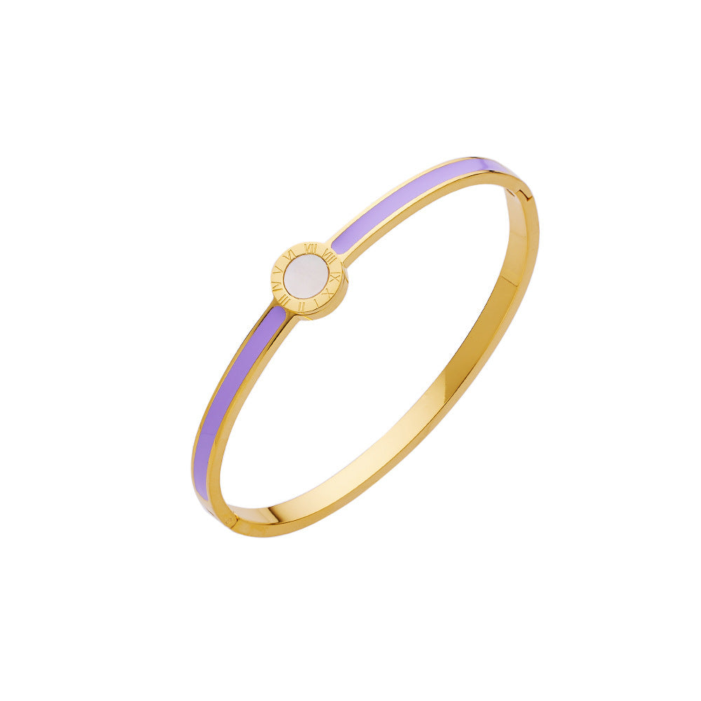 Simple Style Color Block Titanium Steel Enamel Bangle