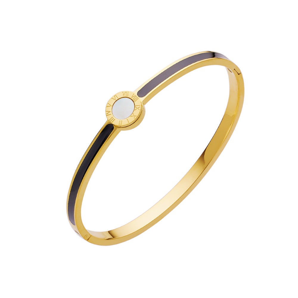 Simple Style Color Block Titanium Steel Enamel Bangle