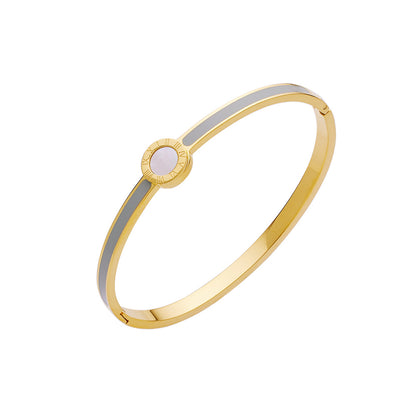 Simple Style Color Block Titanium Steel Enamel Bangle