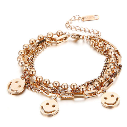 Simple Style Smiley Face Stainless Steel Layered Plating Hollow Out 18k Gold Plated Bracelets