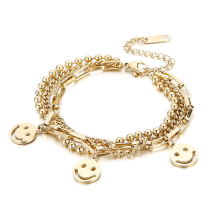 Simple Style Smiley Face Stainless Steel Layered Plating Hollow Out 18k Gold Plated Bracelets