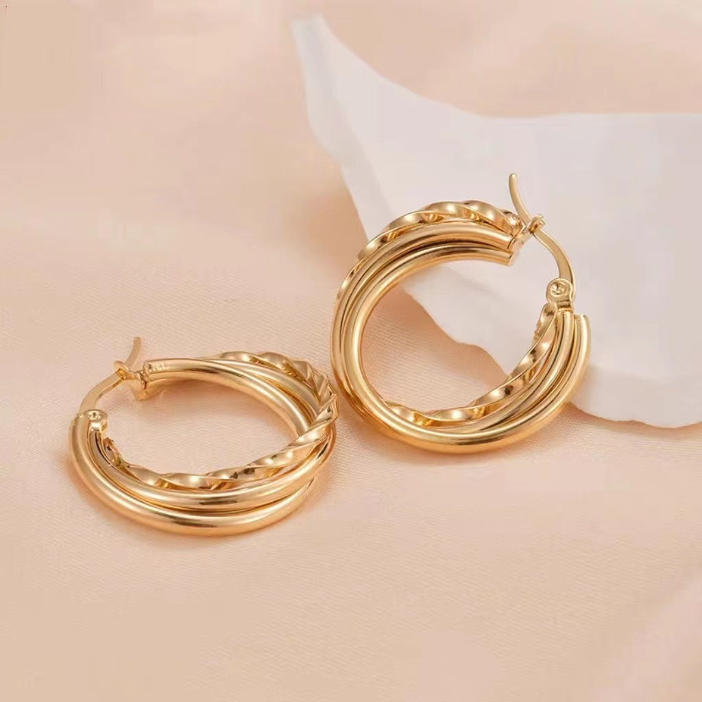 1 Pair Elegant Twist Plating Titanium Steel Hoop Earrings