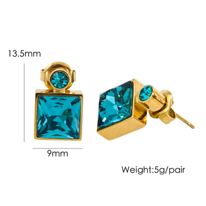 1 Pair Luxurious Square Plating Inlay Stainless Steel Titanium Steel Zircon 14k Gold Plated Drop Earrings