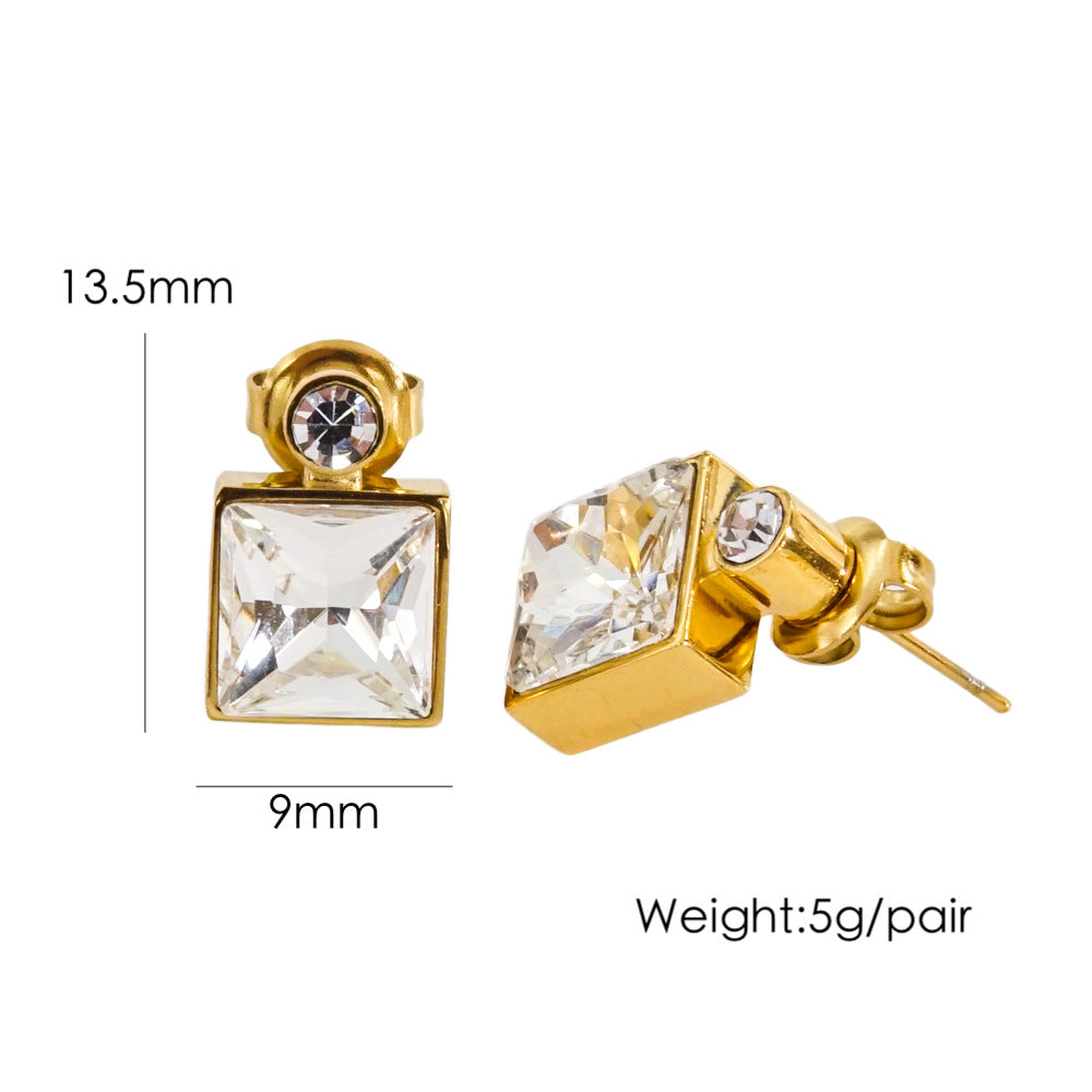 1 Pair Luxurious Square Plating Inlay Stainless Steel Titanium Steel Zircon 14k Gold Plated Drop Earrings