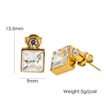 1 Pair Luxurious Square Plating Inlay Stainless Steel Titanium Steel Zircon 14k Gold Plated Drop Earrings