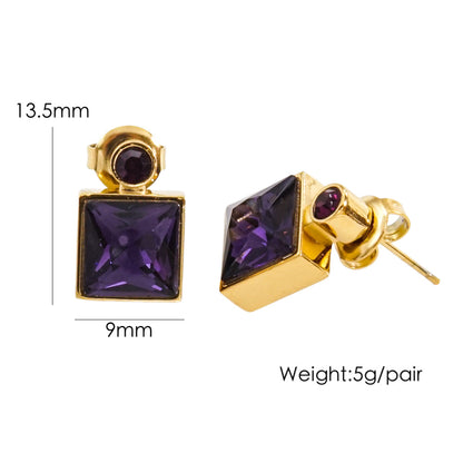 1 Pair Luxurious Square Plating Inlay Stainless Steel Titanium Steel Zircon 14k Gold Plated Drop Earrings