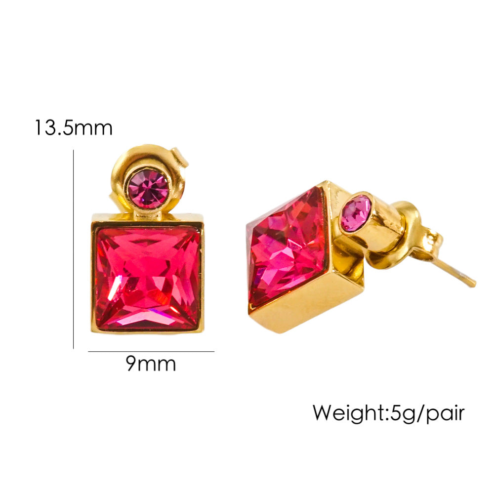 1 Pair Luxurious Square Plating Inlay Stainless Steel Titanium Steel Zircon 14k Gold Plated Drop Earrings