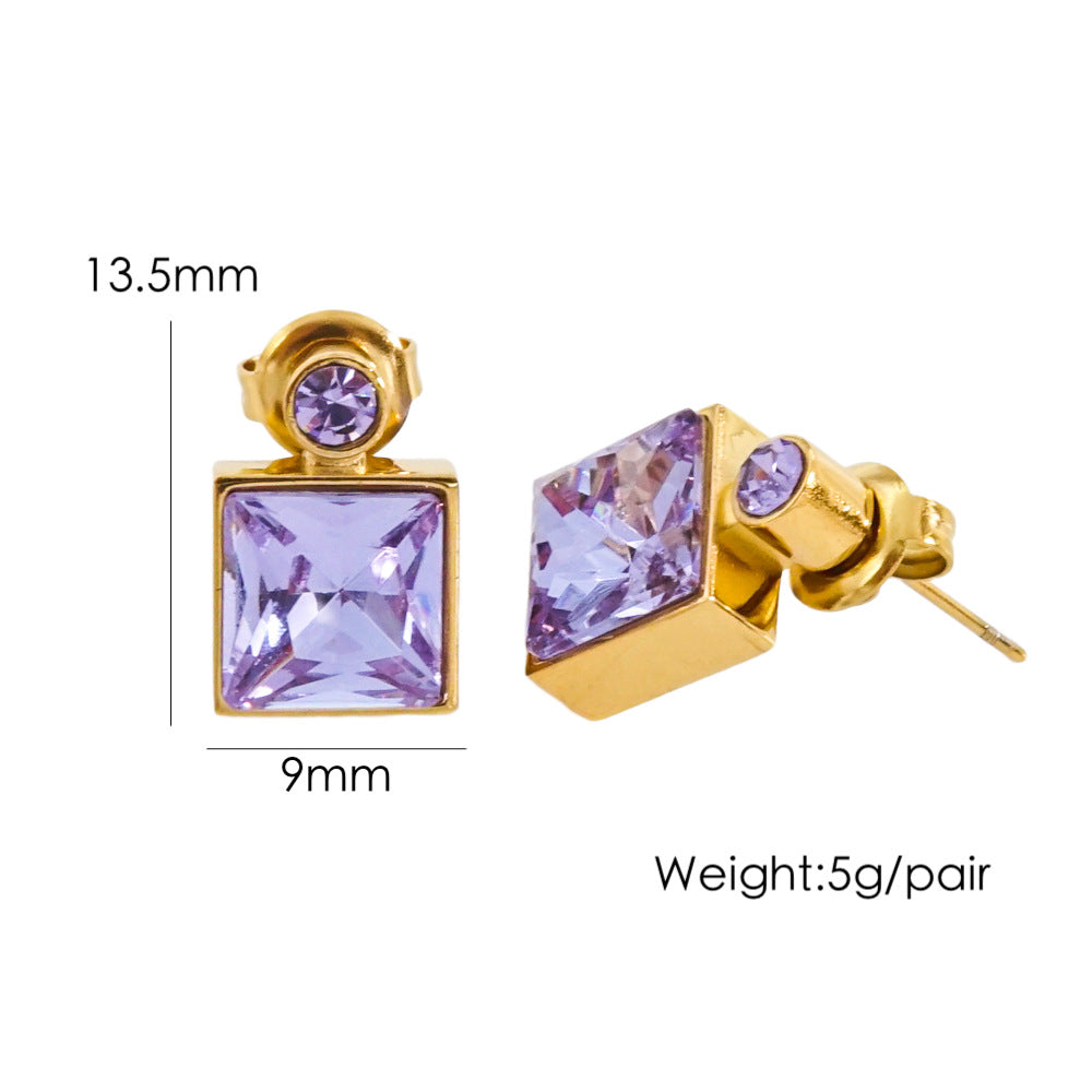 1 Pair Luxurious Square Plating Inlay Stainless Steel Titanium Steel Zircon 14k Gold Plated Drop Earrings