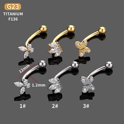 Casual Butterfly G23 Titanium Zircon Eyebrow Nails Belly Ring In Bulk