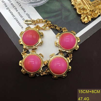 Retro Round Resin Alloy Wholesale Bracelets Earrings Necklace