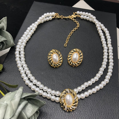 Retro Oval Artificial Pearls Alloy Wholesale Earrings Necklace