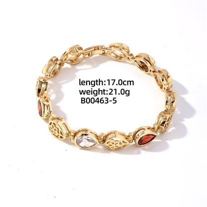 Retro Korean Style Geometric Copper Plating Inlay Zircon Gold Plated Bracelets