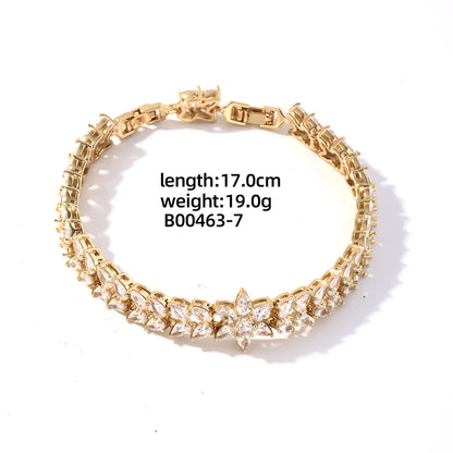 Retro Korean Style Geometric Copper Plating Inlay Zircon Gold Plated Bracelets