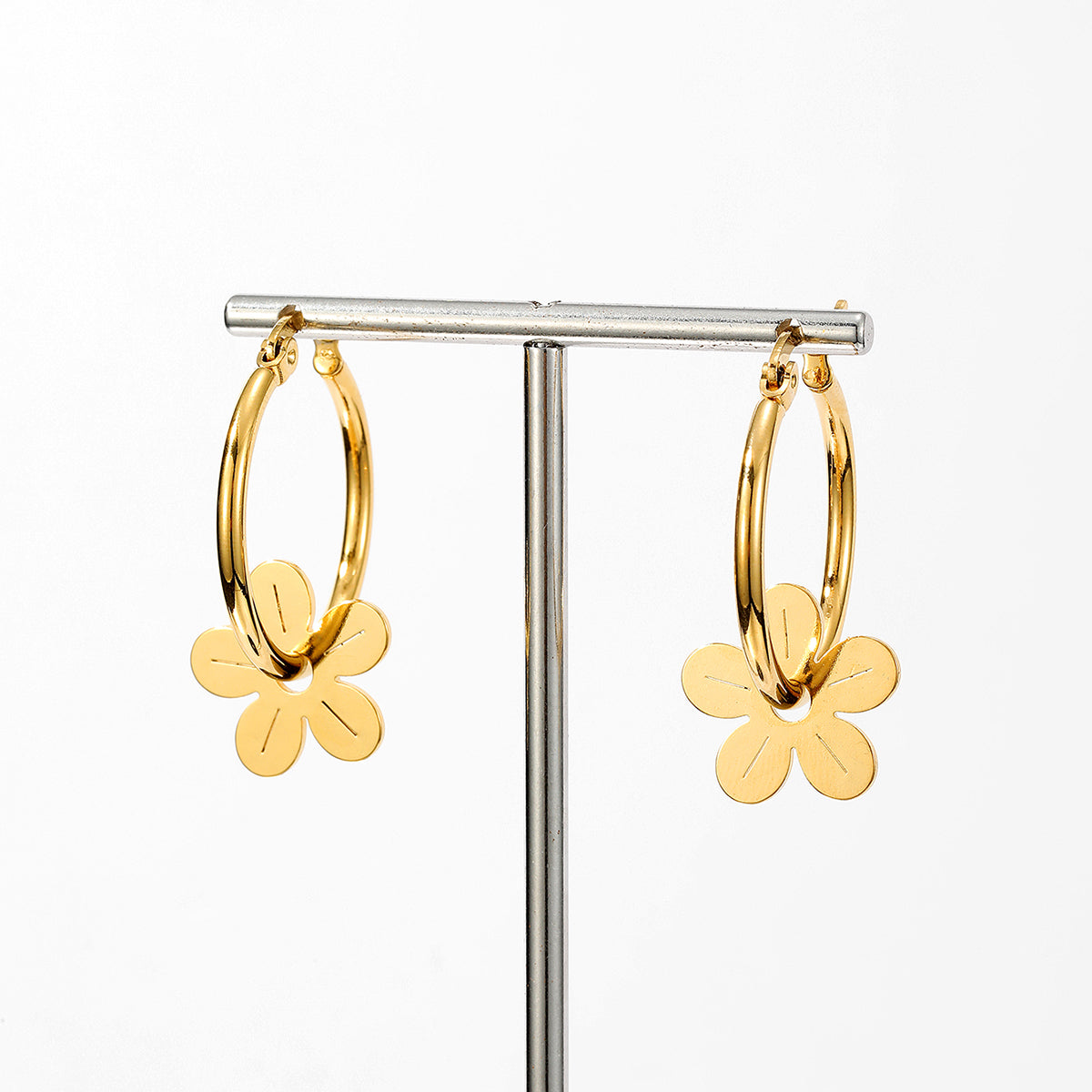 1 Pair Ig Style Pastoral Flower Plating Three-dimensional Stainless Steel 18k Gold Plated Drop Earrings