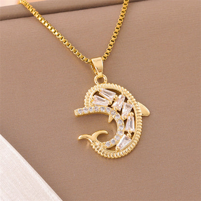 Sweet Cross Little Bear Flower Stainless Steel Enamel Plating Inlay Artificial Diamond 18k Gold Plated Pendant Necklace