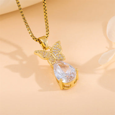 Sweet Cross Little Bear Flower Stainless Steel Enamel Plating Inlay Artificial Diamond 18k Gold Plated Pendant Necklace