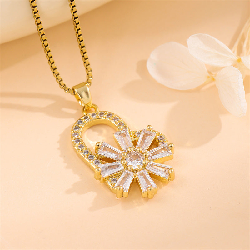 Sweet Cross Little Bear Flower Stainless Steel Enamel Plating Inlay Artificial Diamond 18k Gold Plated Pendant Necklace