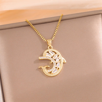 Sweet Cross Little Bear Flower Stainless Steel Enamel Plating Inlay Artificial Diamond 18k Gold Plated Pendant Necklace