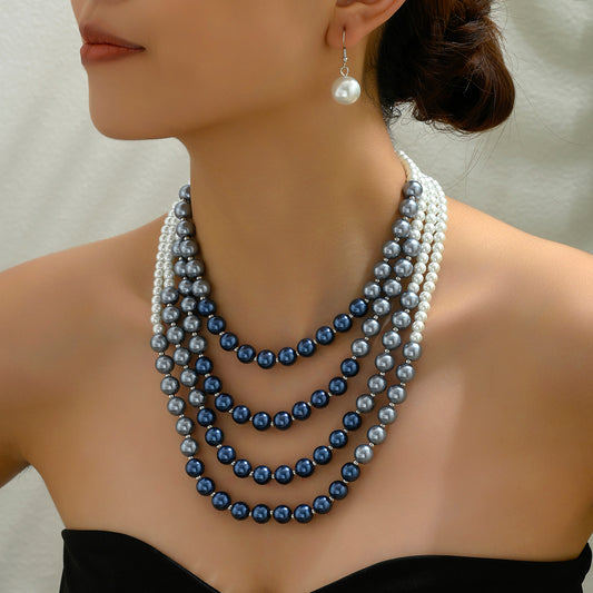 Elegant Luxurious Lady Solid Color Artificial Pearl Zinc Alloy Beaded Women's Three Layer Necklace