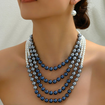 Elegant Luxurious Lady Solid Color Artificial Pearl Zinc Alloy Beaded Women's Three Layer Necklace