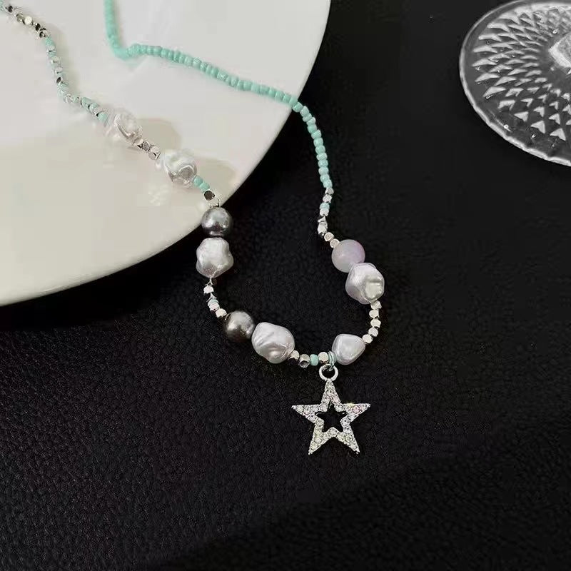 Ig Style Simple Style Star Alloy Beaded Hollow Out Inlay Rhinestones Women's Pendant Necklace