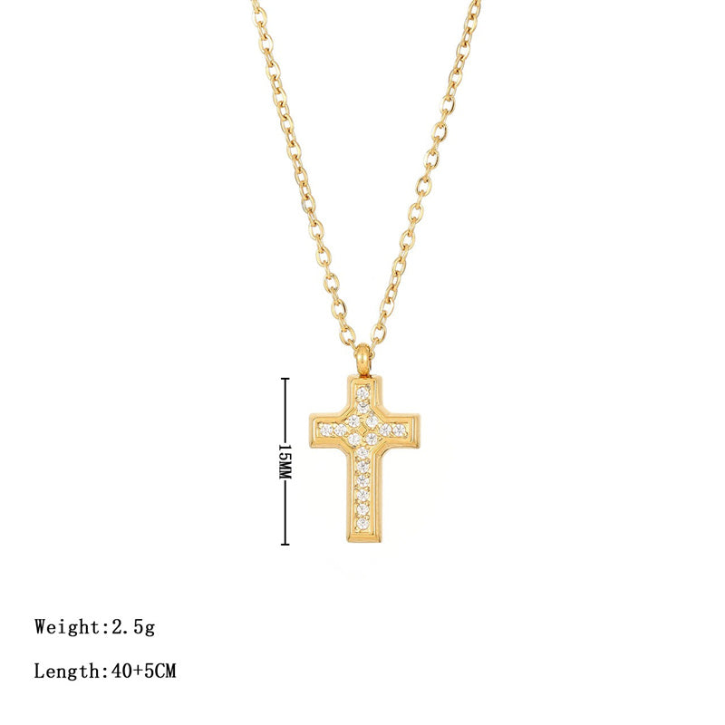 Simple Style Commute Cross Stainless Steel White Gold Plated Gold Plated Zircon Pendant Necklace In Bulk