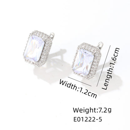 1 Pair Elegant Retro Luxurious Square Plating Inlay Copper Zircon White Gold Plated Gold Plated Ear Studs