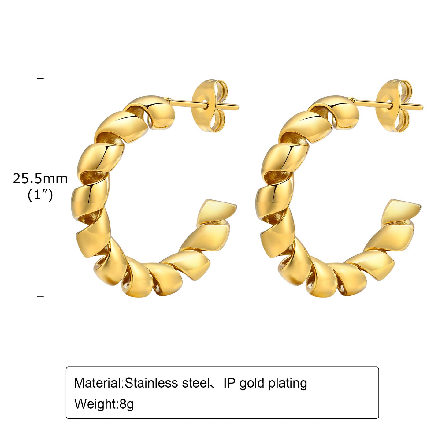 1 Pair Ig Style C Shape Plating Stainless Steel 18k Gold Plated Hoop Earrings