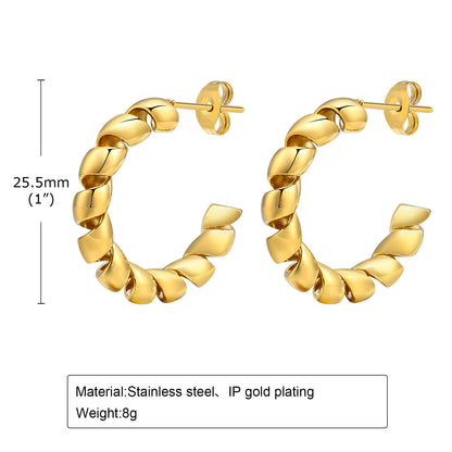 1 Pair Ig Style C Shape Plating Stainless Steel 18k Gold Plated Hoop Earrings