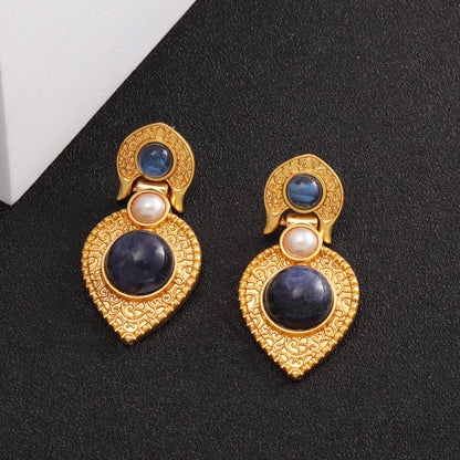 1 Pair Retro Water Droplets Plating Inlay Alloy Natural Stone 18k Gold Plated Drop Earrings