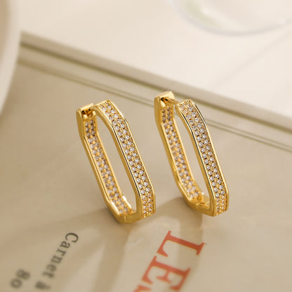 1 Pair Simple Style Commute Geometric Plating Inlay Copper Zircon 18k Gold Plated Earrings