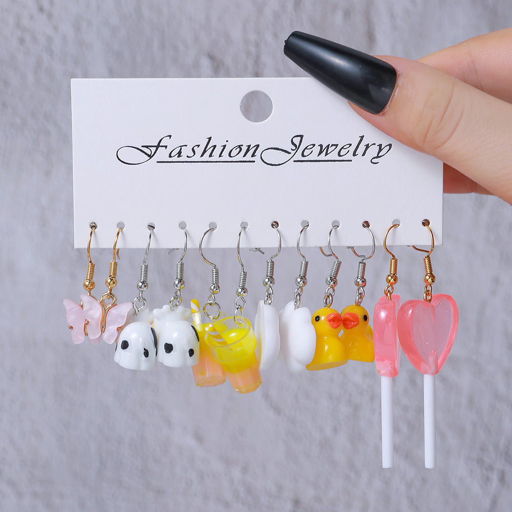 1 Set Sweet Animal Patchwork Plastic Resin Drop Earrings