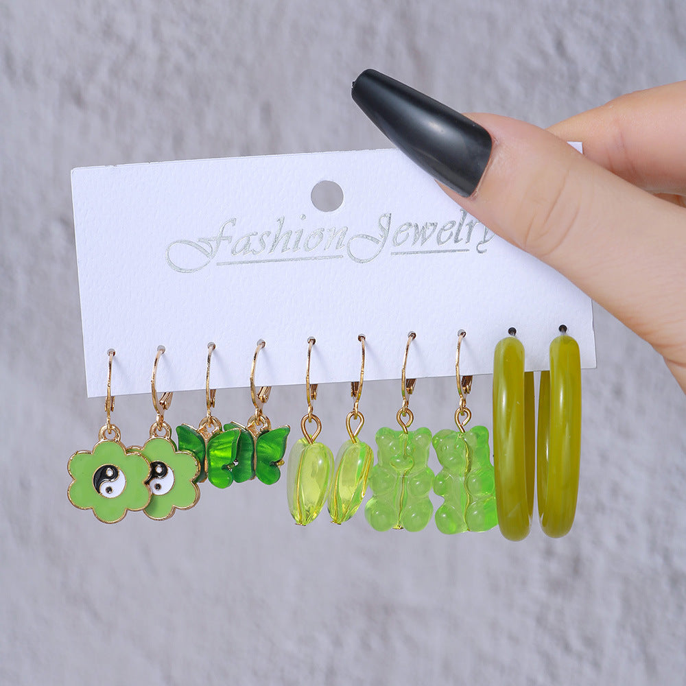 1 Set Cute Geometric Flower Plating Resin Drop Earrings Earrings