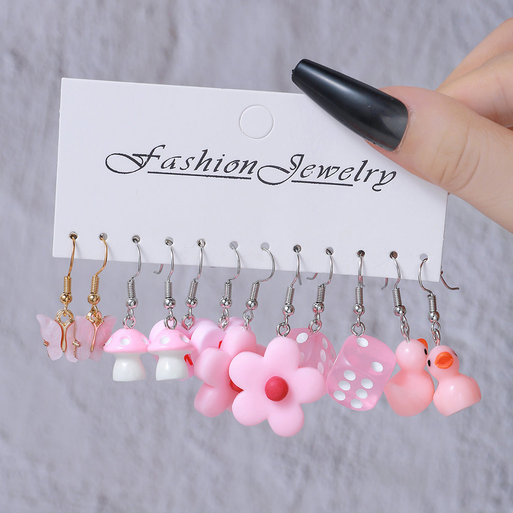 1 Set Cute Geometric Flower Plating Resin Drop Earrings Earrings