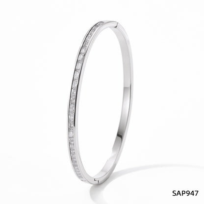 Lady Geometric Stainless Steel Plating Inlay Zircon Bangle