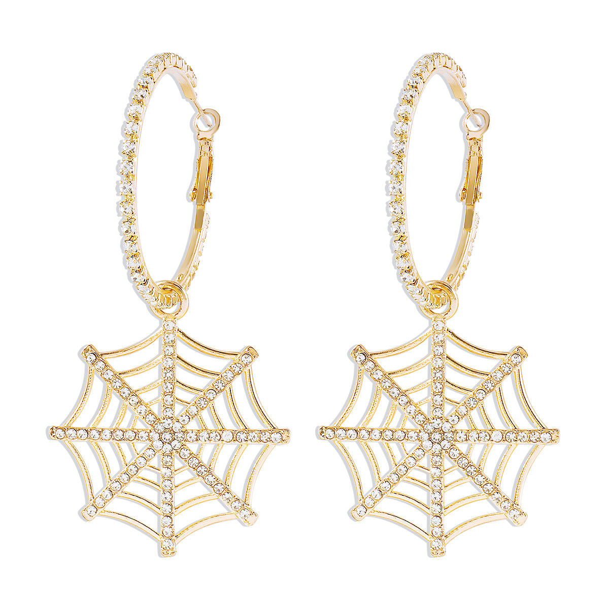 1 Pair Hip-hop Exaggerated Streetwear Spider Web Hollow Out Inlay Alloy Iron Rhinestones Drop Earrings