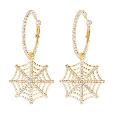 1 Pair Hip-hop Exaggerated Streetwear Spider Web Hollow Out Inlay Alloy Iron Rhinestones Drop Earrings