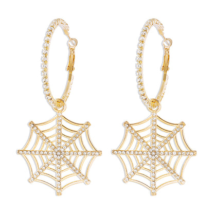 1 Pair Hip-hop Exaggerated Streetwear Spider Web Hollow Out Inlay Alloy Iron Rhinestones Drop Earrings