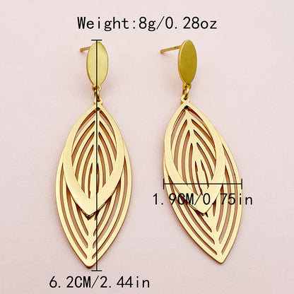 1 Pair Simple Style Leaf Plating Hollow Out Stainless Steel Gold Plated Drop Earrings