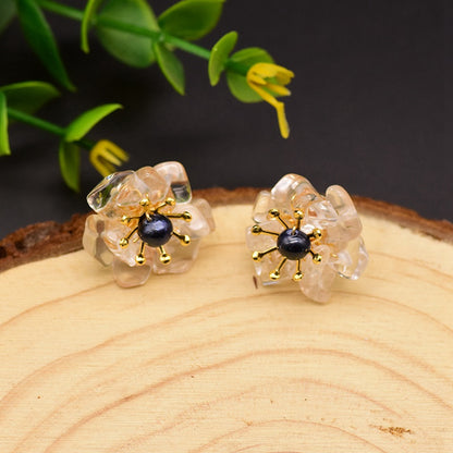 1 Pair Retro Flower Plating Inlay Copper Natural Stone Pearl 18k Gold Plated Ear Studs