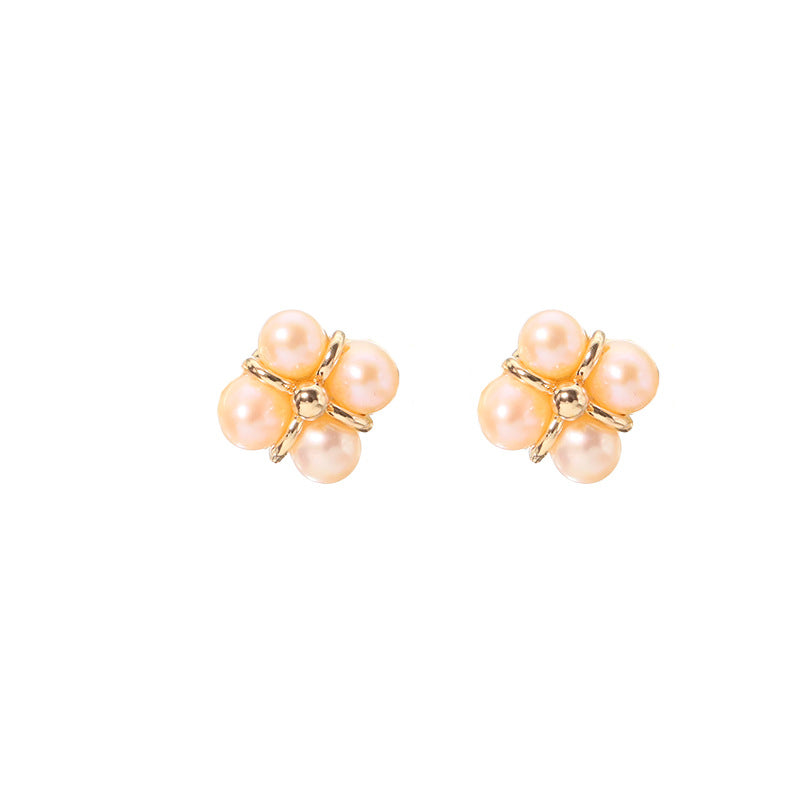 1 Pair Cute Sweet Solid Color Plating Freshwater Pearl Sterling Silver 18k Gold Plated Ear Studs