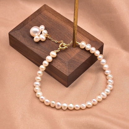 Retro Lady Solid Color Freshwater Pearl Beaded Plating 18k Gold Plated Bracelets