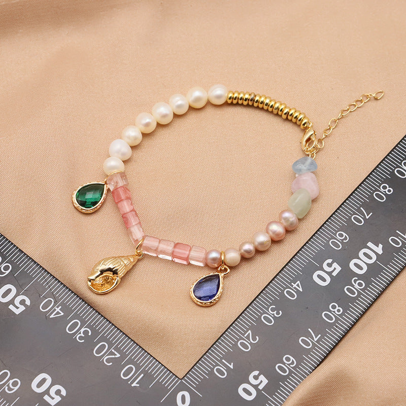 Retro Lady Solid Color Freshwater Pearl Beaded Plating 18k Gold Plated Bracelets