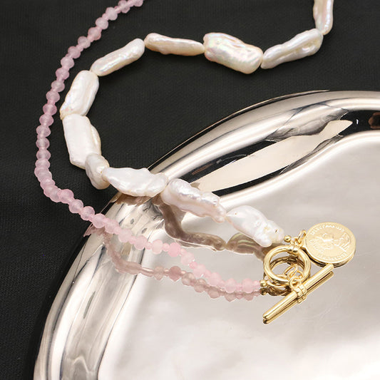 Elegant Original Design Geometric Freshwater Pearl Mixed Materials Plating 18k Gold Plated Pendant Necklace