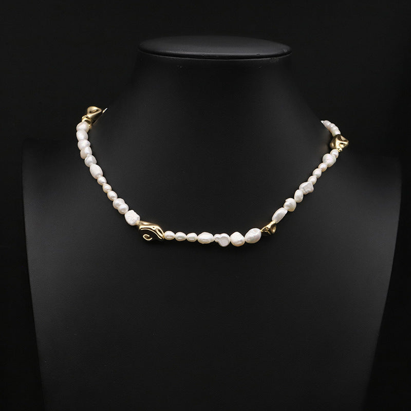 Elegant Original Design Geometric Freshwater Pearl Mixed Materials Plating 18k Gold Plated Pendant Necklace