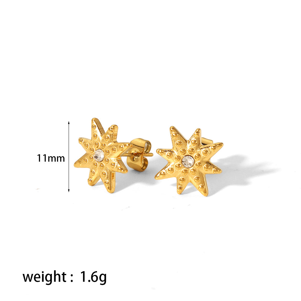 1 Pair Simple Style Cross Moon Polishing Plating Inlay Stainless Steel Zircon 18k Gold Plated Ear Studs