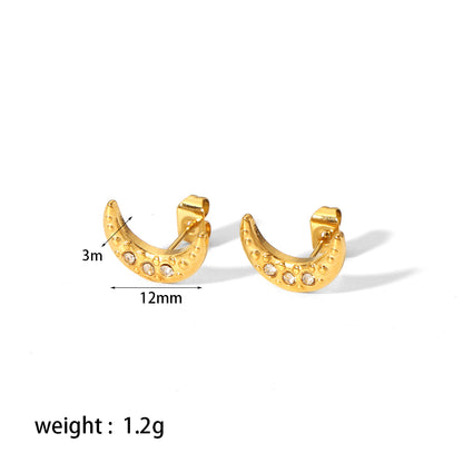 1 Pair Simple Style Cross Moon Polishing Plating Inlay Stainless Steel Zircon 18k Gold Plated Ear Studs