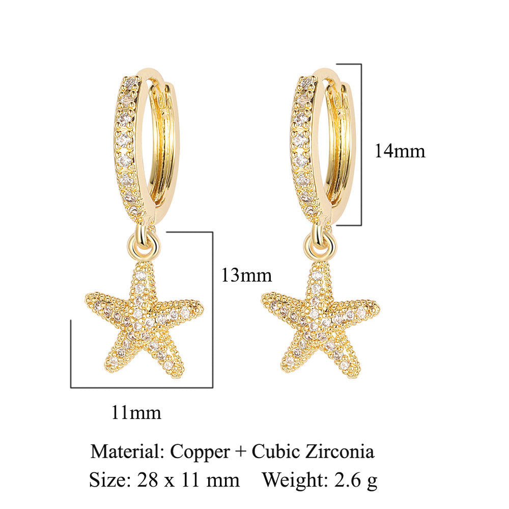 1 Pair Simple Style Star Inlay Copper Zircon Drop Earrings