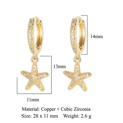 1 Pair Simple Style Star Inlay Copper Zircon Drop Earrings