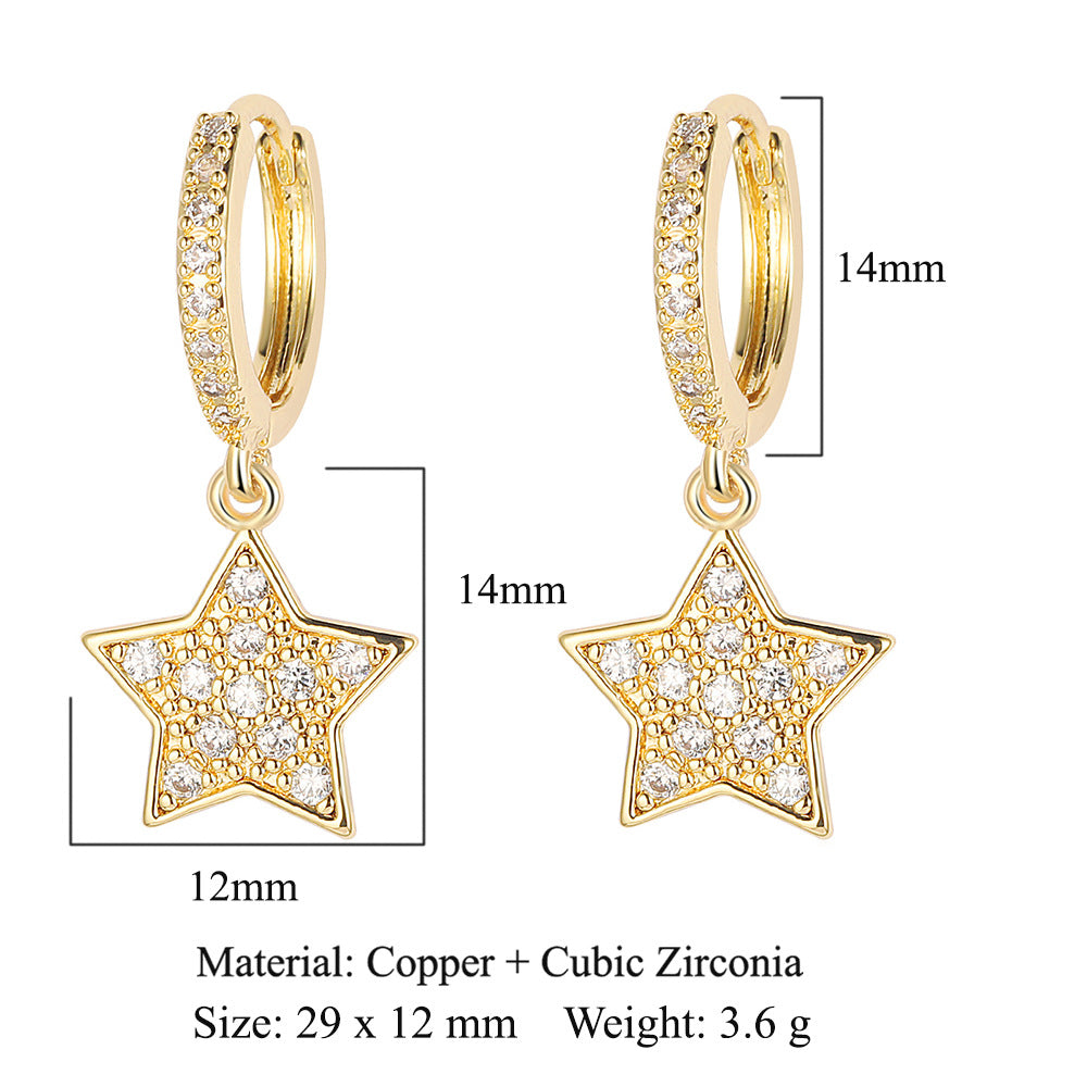 1 Pair Simple Style Star Inlay Copper Zircon Drop Earrings